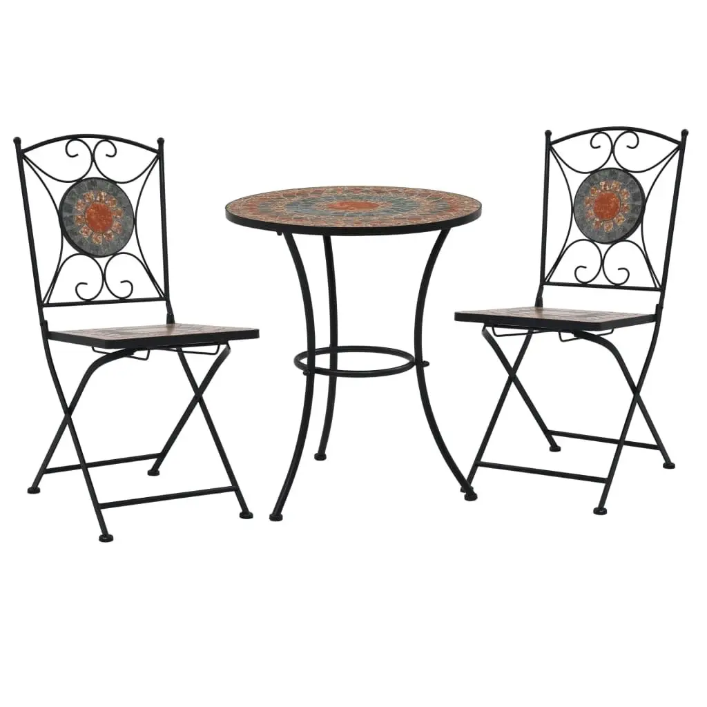 3 Piece Mosaic Bistro Set Ceramic Tile Orange/Grey 279691