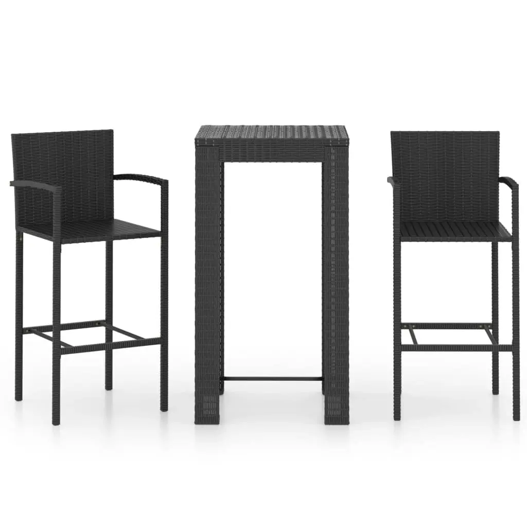 3 Piece Outdoor Bar Set with Armrest Poly Rattan Black 3064805