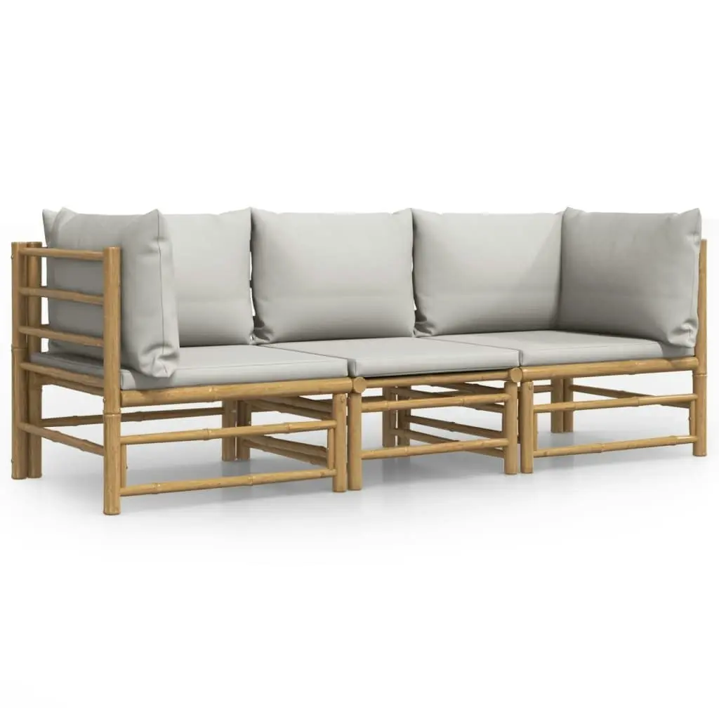 3 Piece Garden Lounge Set with Light Grey Cushions Bamboo 3155087