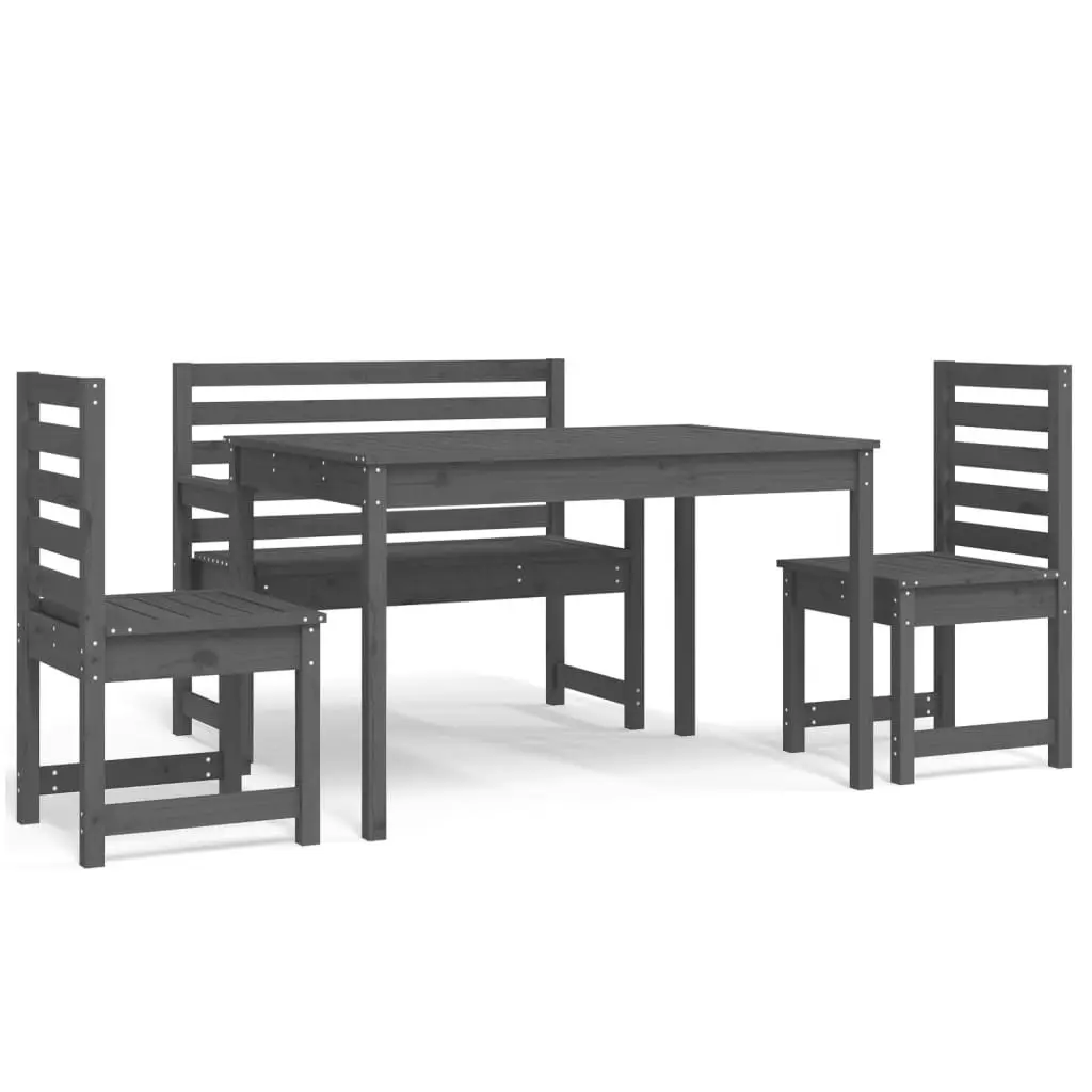 4 Piece Garden Dining Set Grey Solid Wood Pine 3154691