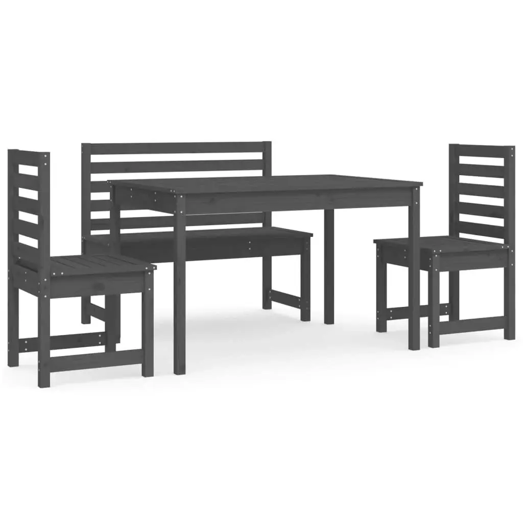 4 Piece Garden Dining Set Grey Solid Wood Pine 3154697