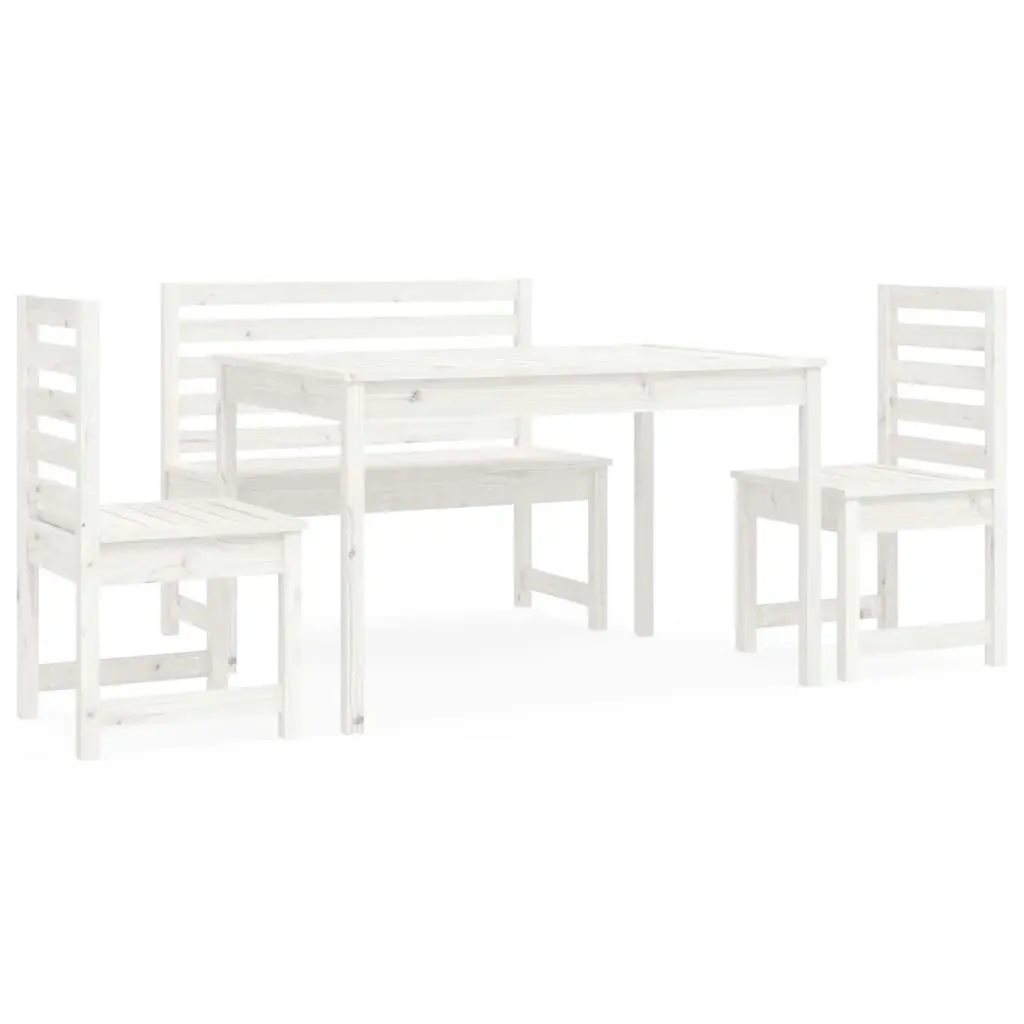 4 Piece Garden Dining Set White Solid Wood Pine 3154696