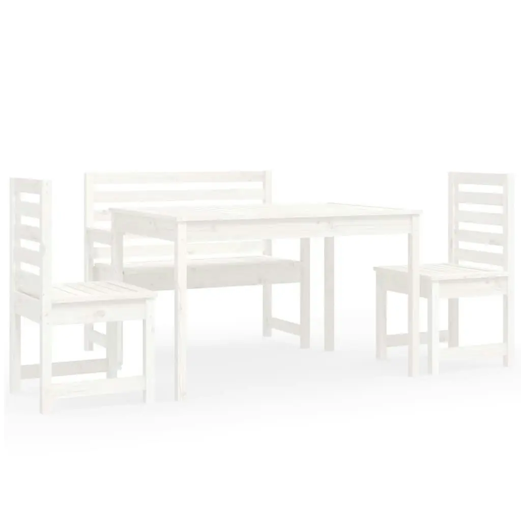 4 Piece Garden Dining Set White Solid Wood Pine 3154690