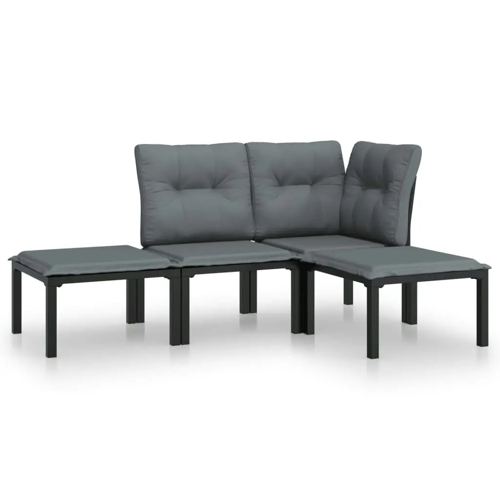 4 Piece Garden Lounge Set Black and Grey Poly Rattan 3187741