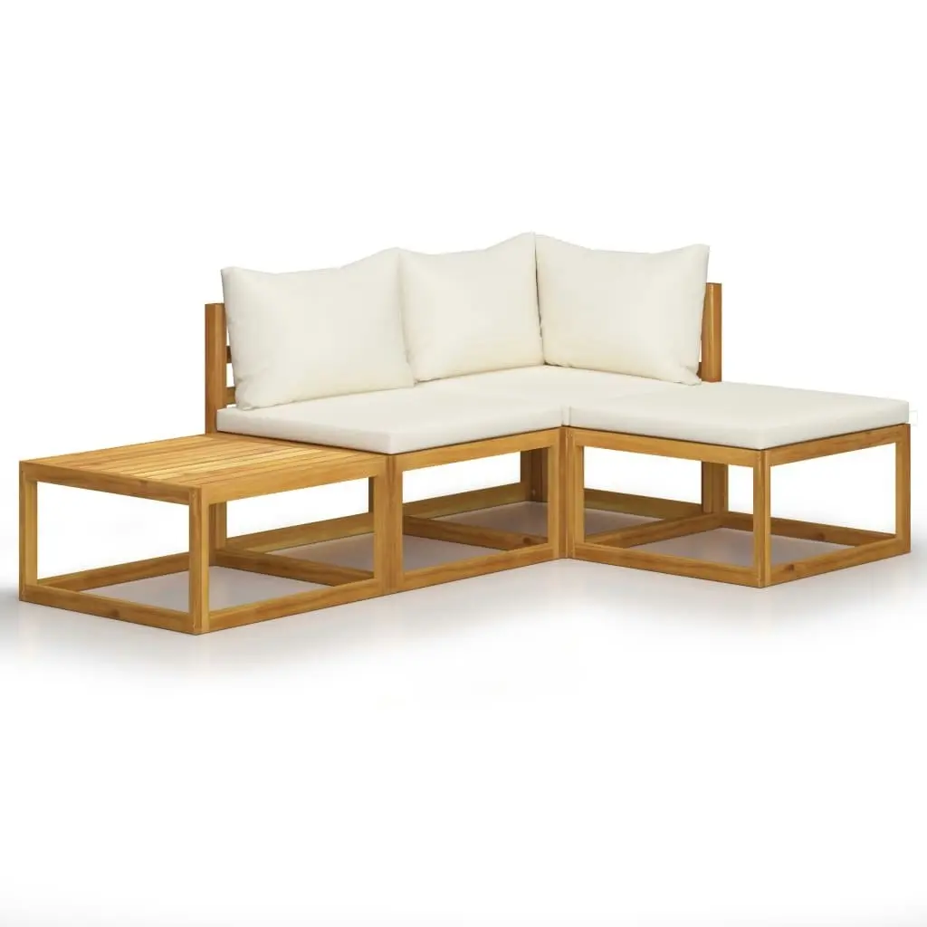 4 Piece Garden Lounge Set with Cushion Cream Solid Acacia Wood 3057632