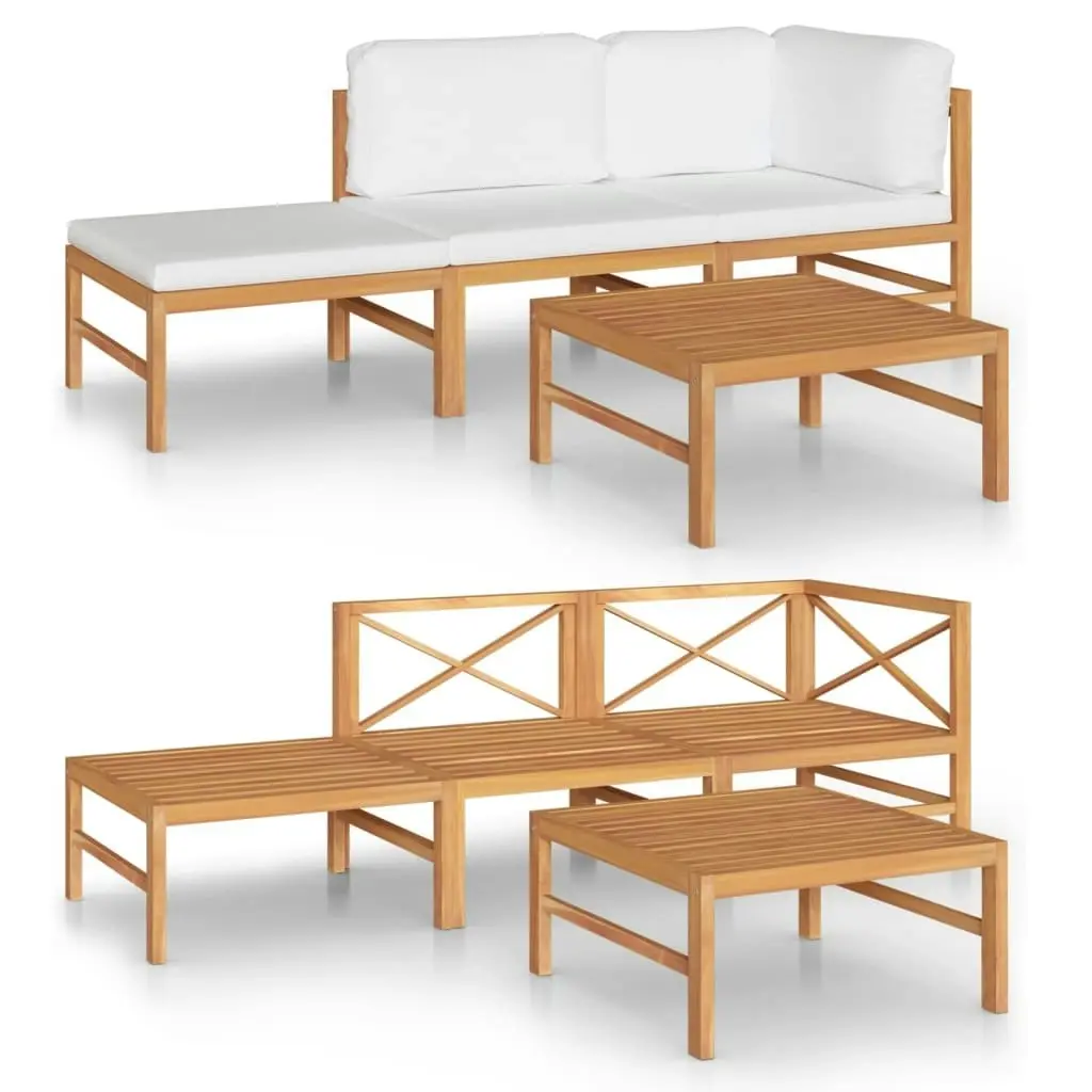 4 Piece Garden Lounge Set with Cream Cushions Solid Teak Wood 3087250