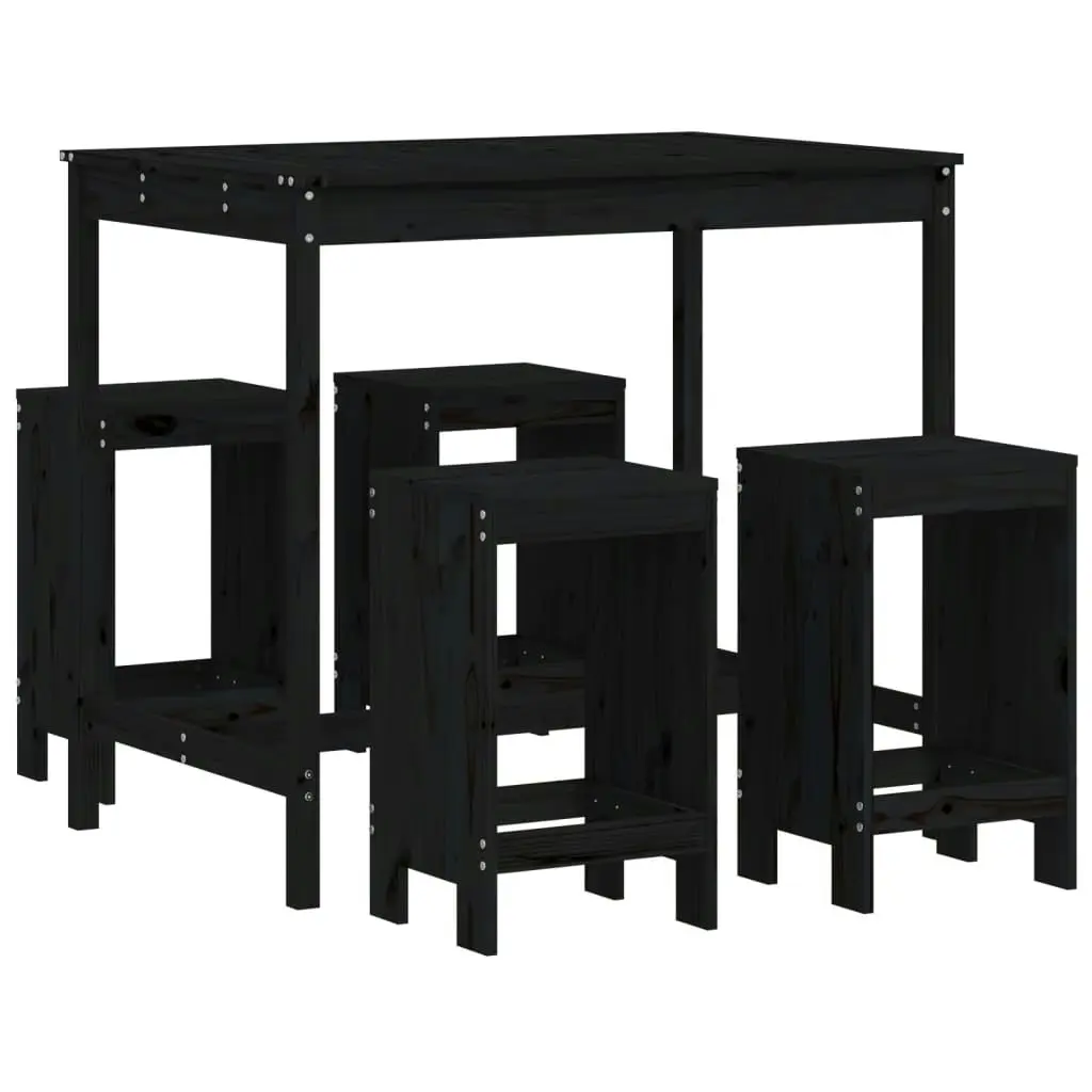 5 Piece Garden Bar Set Black Solid Wood Pine 3157749