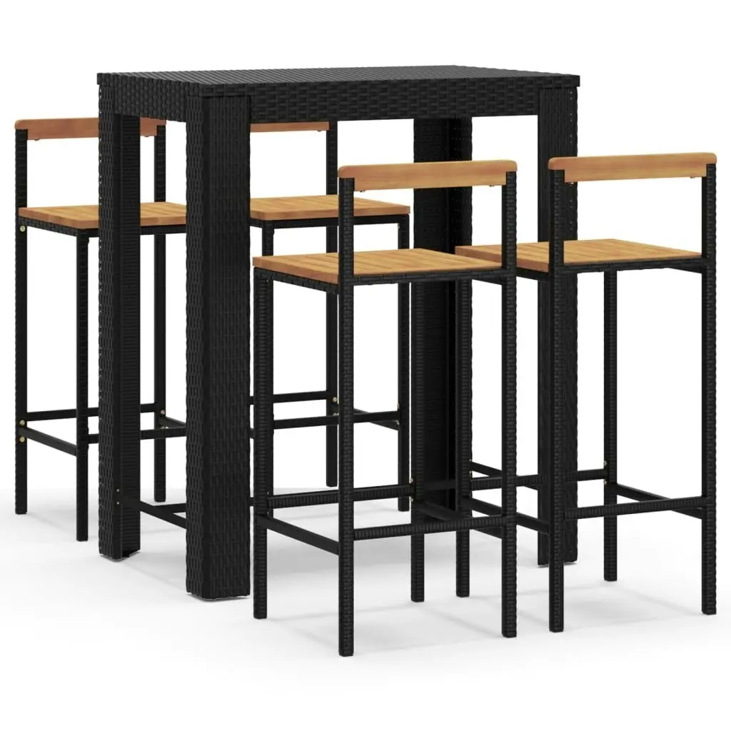 5 Piece Garden Bar Set Black Poly Rattan&Solid Wood Acacia 3187712