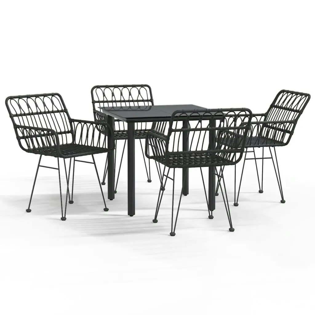 5 Piece Garden Dining Set Black Poly Rattan 3157867