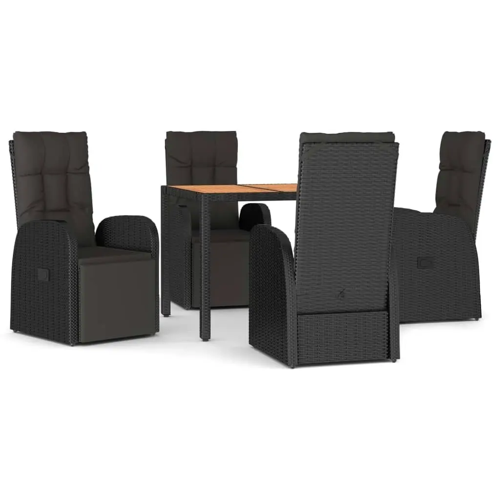 5 Piece Garden Dining Set Black Poly Rattan&Solid Wood Acacia 3157607