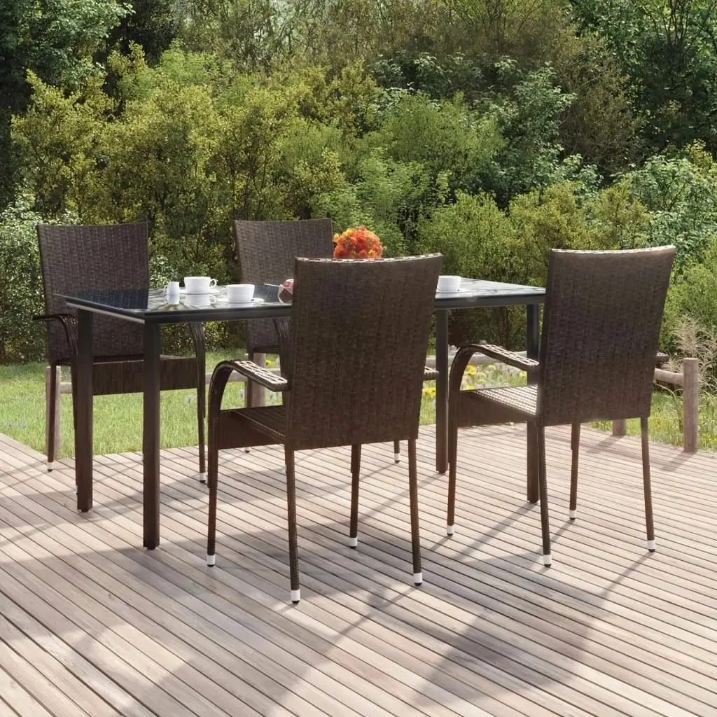 5 Piece Garden Dining Set Brown Poly Rattan 3156660