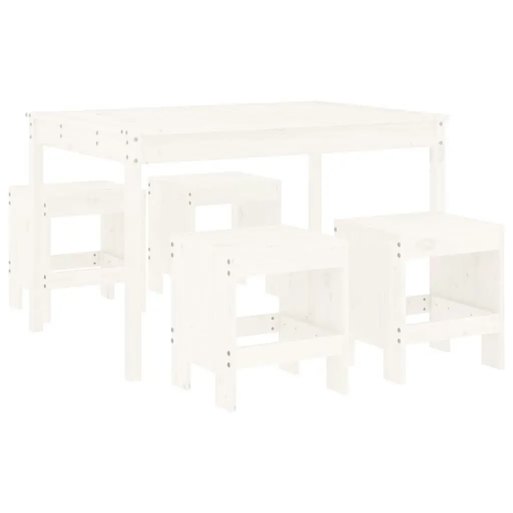 5 Piece Garden Dining Set White Solid Wood Pine 3157716