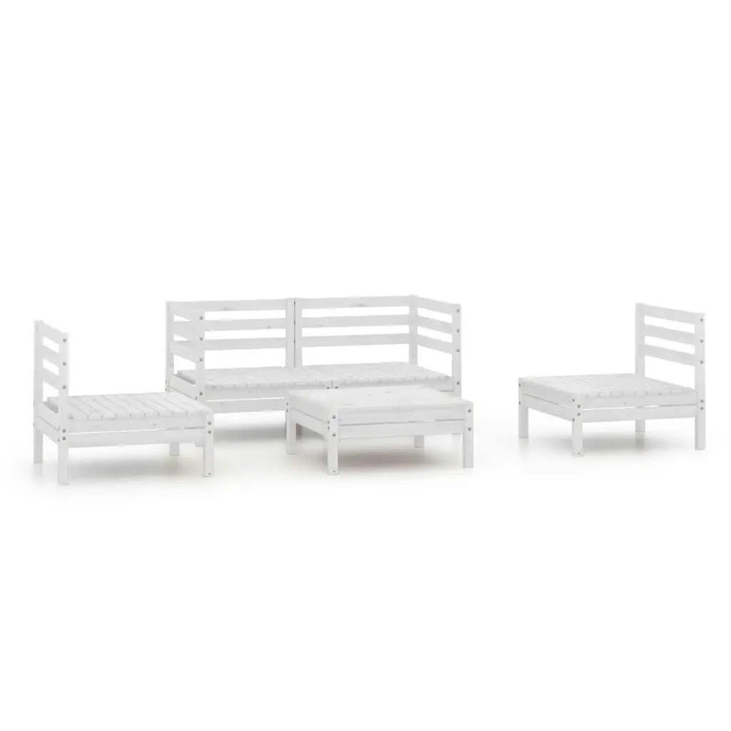 5 Piece Garden Lounge Set White Solid Pinewood 3082528