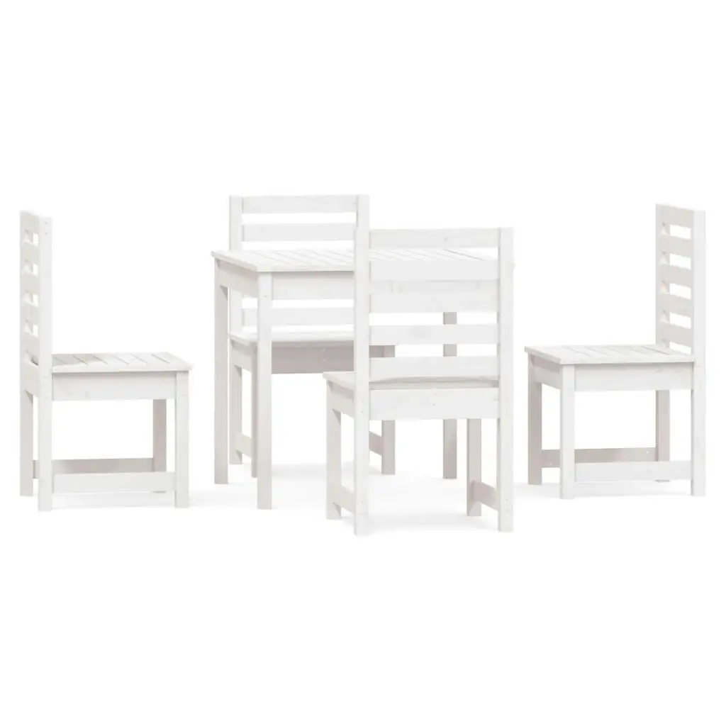 5 Piece Garden Dining Set White Solid Wood Pine 3154678