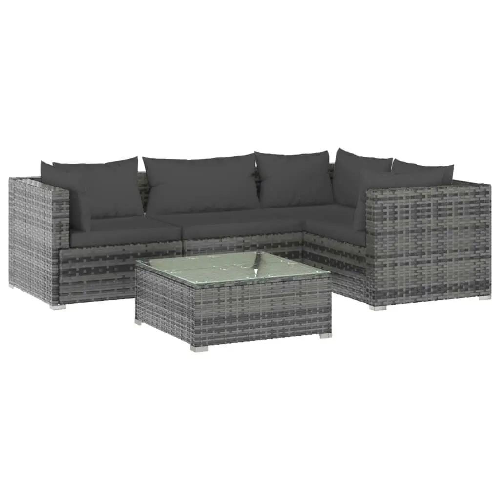 5 Piece Garden Lounge Set with Cushions Poly Rattan Grey 3101685