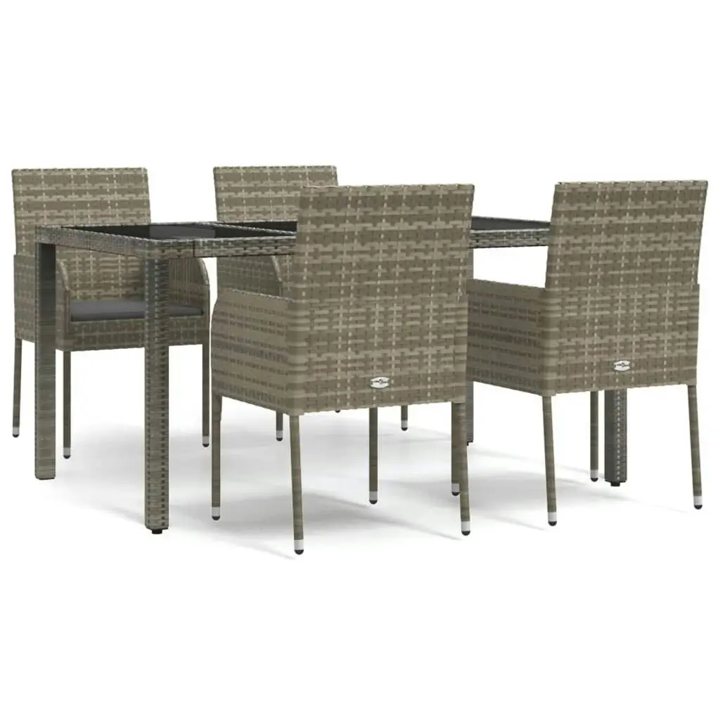 5 Piece Garden Dining Set with Cushions Grey Poly Rattan 3185007