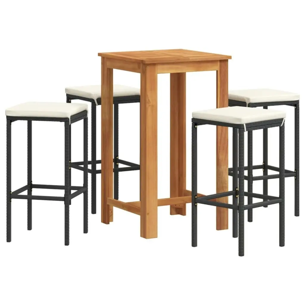 5 Piece Garden Bar Set Black Solid Wood Acacia and Poly Rattan 3295270