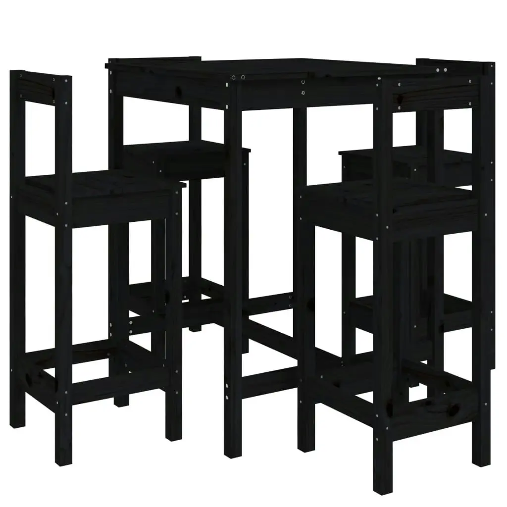 5 Piece Garden Bar Set Black Solid Wood Pine 3154744