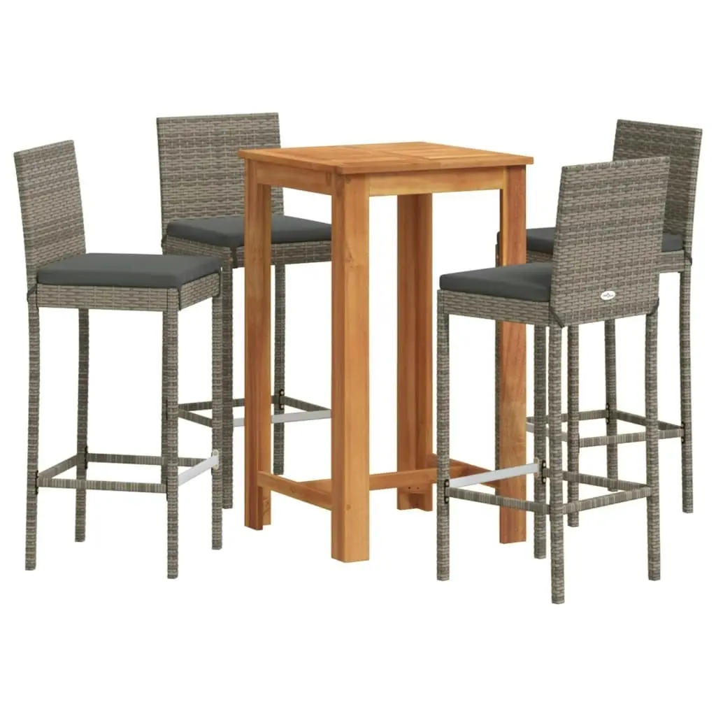 5 Piece Garden Bar Set Grey Solid Wood Acacia and Poly Rattan 3295265