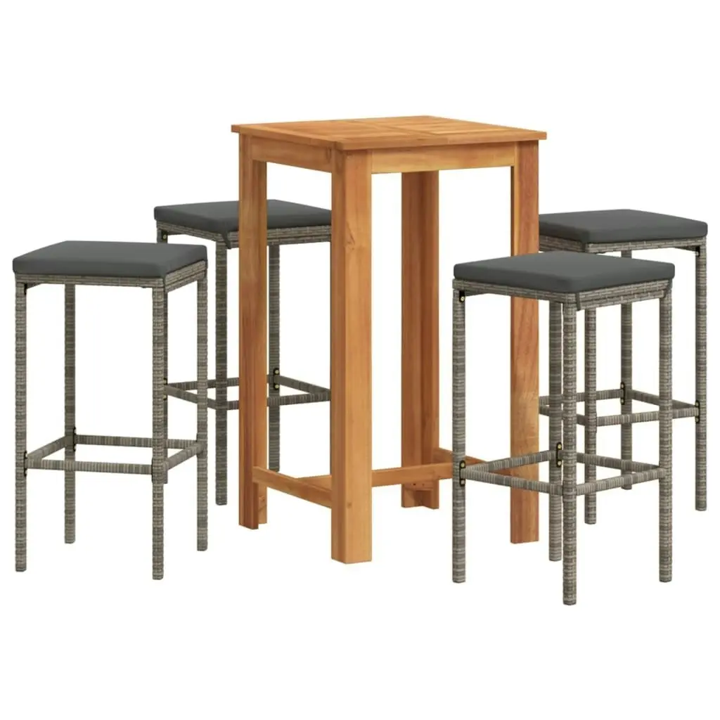 5 Piece Garden Bar Set Grey Solid Wood Acacia and Poly Rattan 3295271