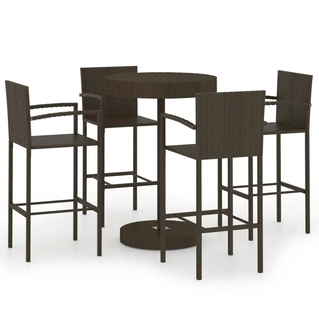 5 Piece Garden Bar Set Poly Rattan Brown 3064771