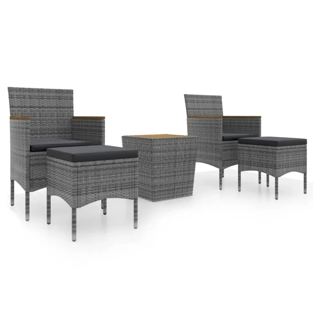 5 Piece Garden Bistro Set Poly Rattan & Solid Acacia Wood Grey 3058377