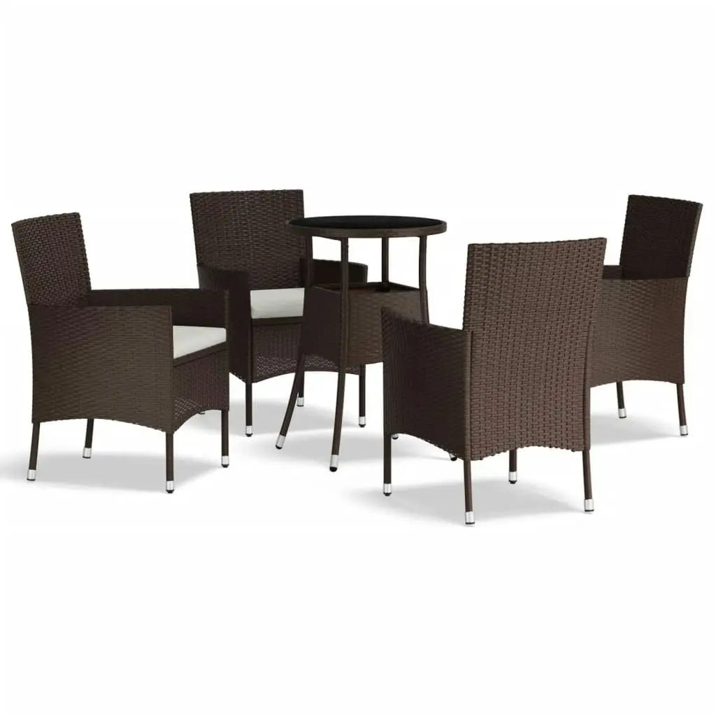 5 Piece Garden Bistro Set with Cushions Brown Poly Rattan 3187413