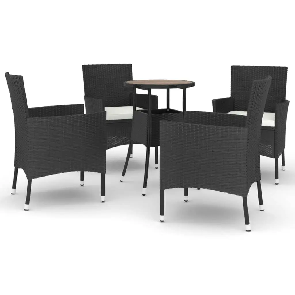 5 Piece Garden Bistro Set with Cushions Black Poly Rattan 3187433