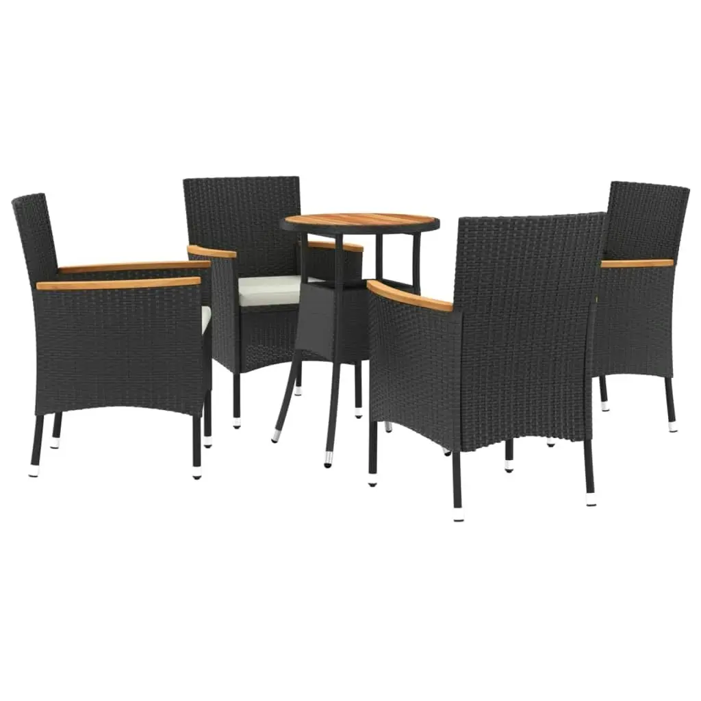 5 Piece Garden Bistro Set with Cushions Black Poly Rattan 3187429