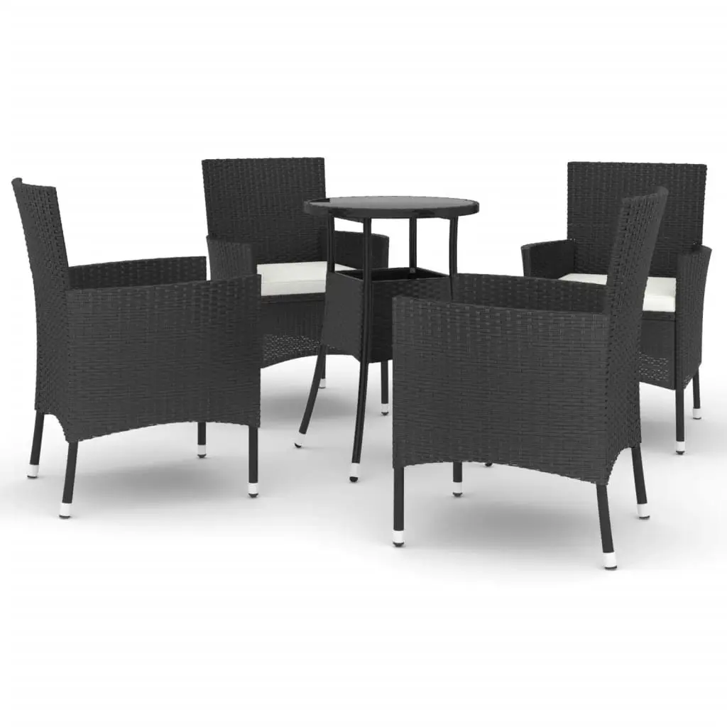 5 Piece Garden Bistro Set with Cushions Black Poly Rattan 3187415