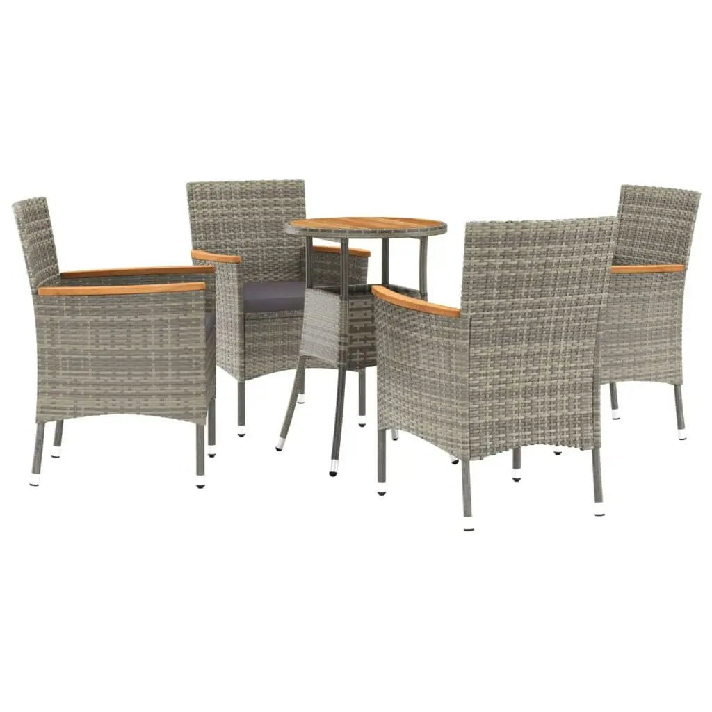 5 Piece Garden Bistro Set with Cushions Grey Poly Rattan 3187431