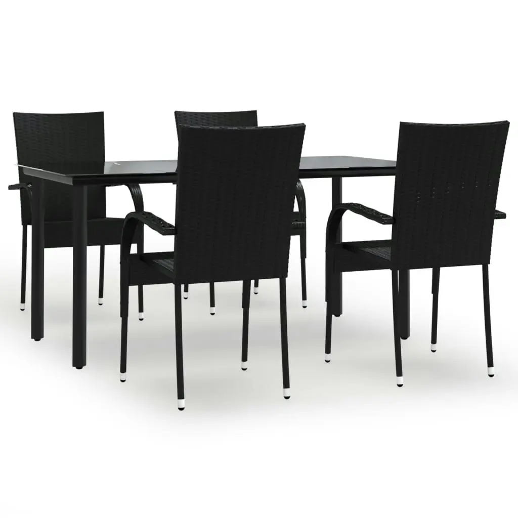 5 Piece Garden Dining Set Black Poly Rattan 3156656