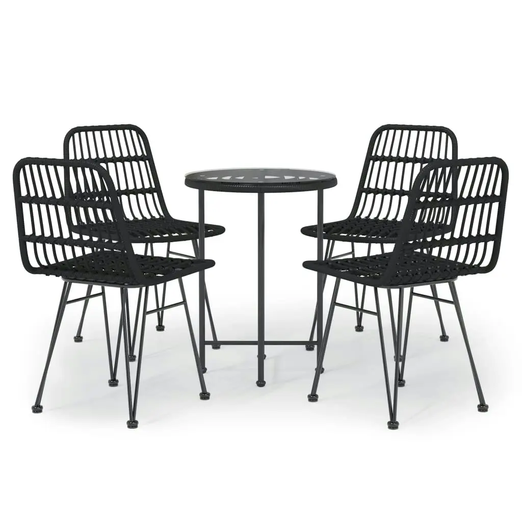 5 Piece Garden Dining Set Black Poly Rattan 3157840