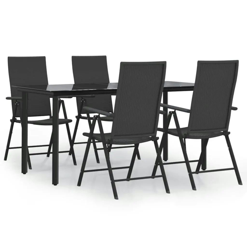 5 Piece Garden Dining Set Black Poly Rattan 3156512