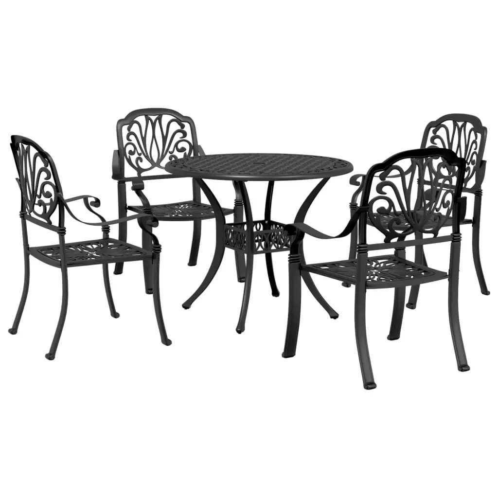 5 Piece Garden Dining Set Black Cast Aluminium 3216327