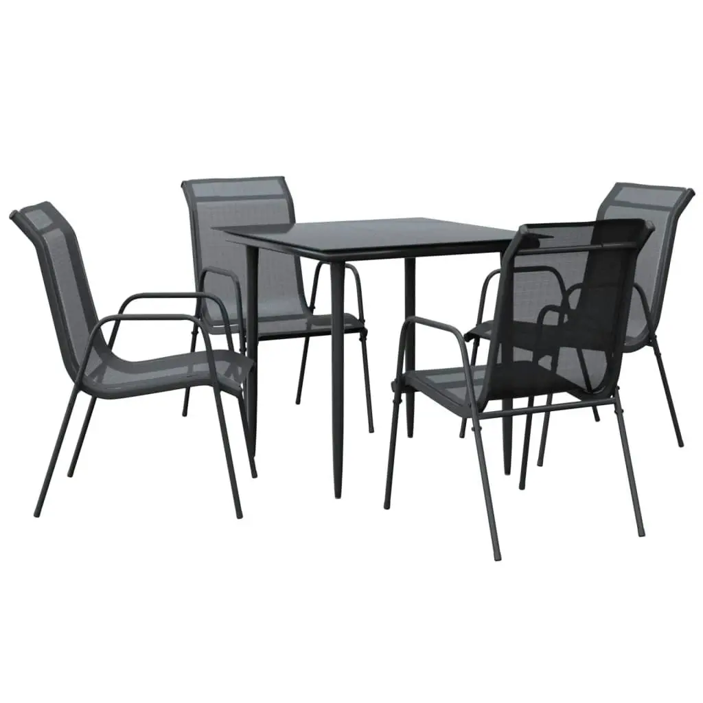 5 Piece Garden Dining Set Black Steel and Textilene 3200683