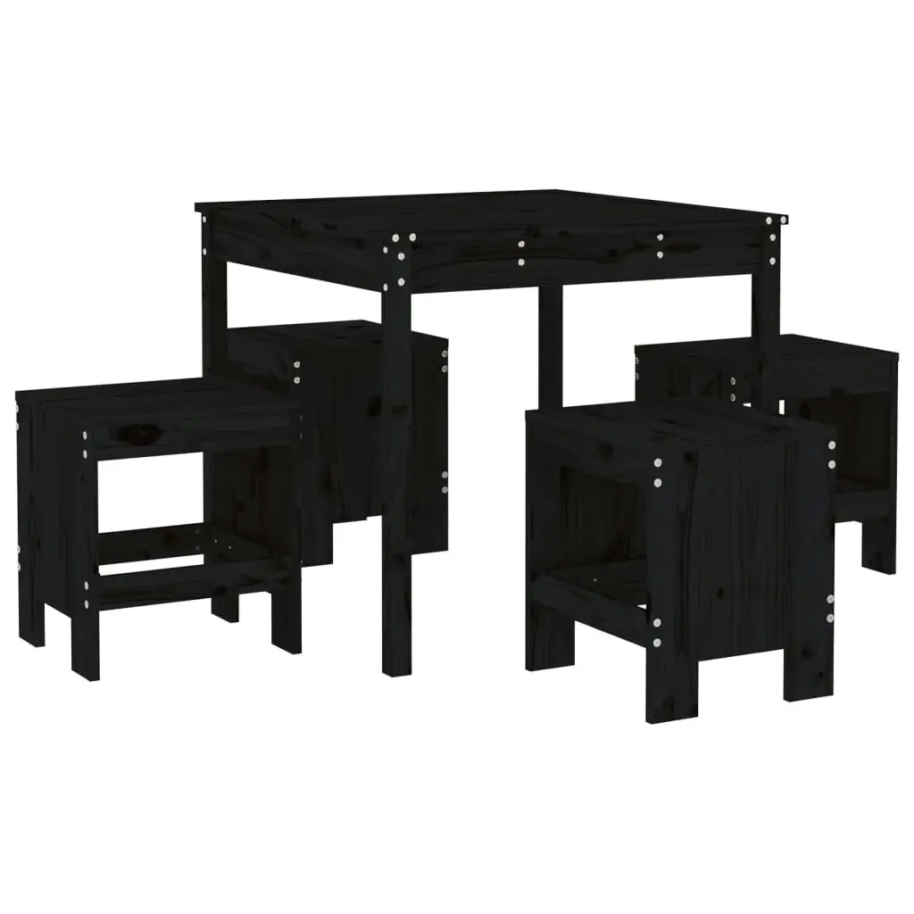 5 Piece Garden Dining Set Black Solid Wood Pine 3157713