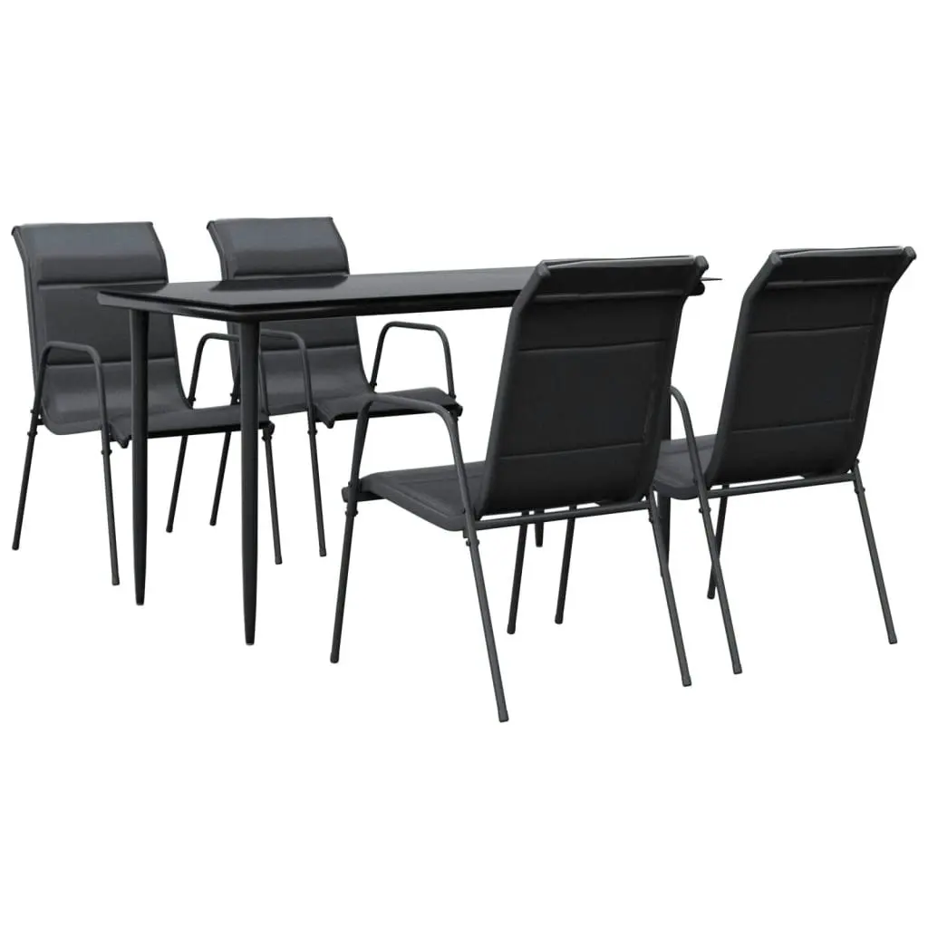 5 Piece Garden Dining Set Black Steel and Textilene 3200704