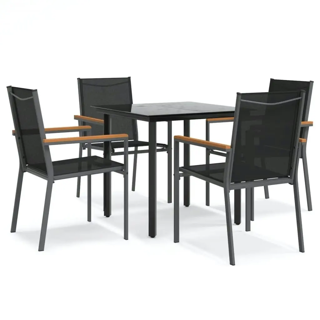 5 Piece Garden Dining Set Black Textilene and Steel 3187042