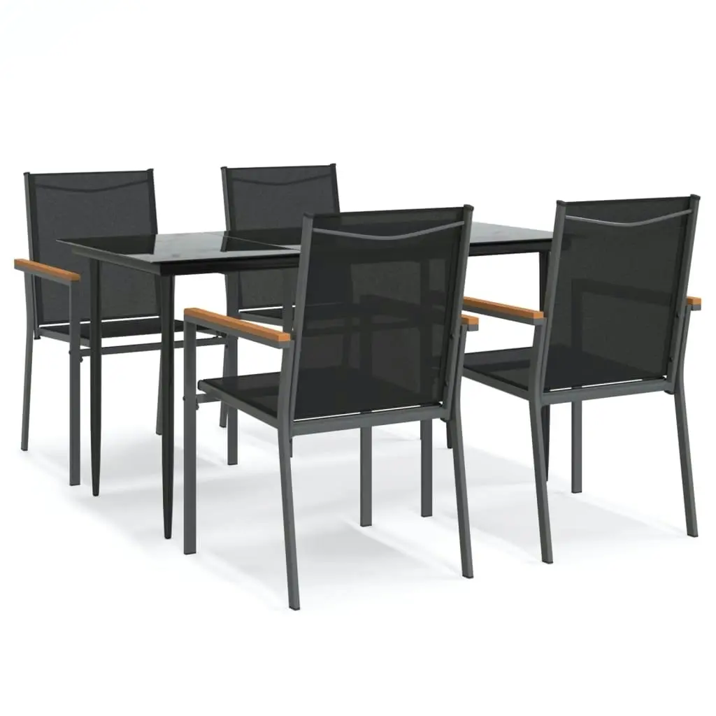 5 Piece Garden Dining Set Black Textilene and Steel 3187035