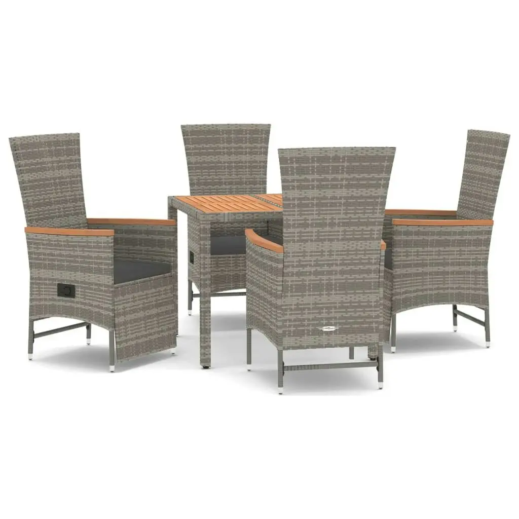 5 Piece Garden Dining Set with Cushions Grey Poly Rattan 3157548