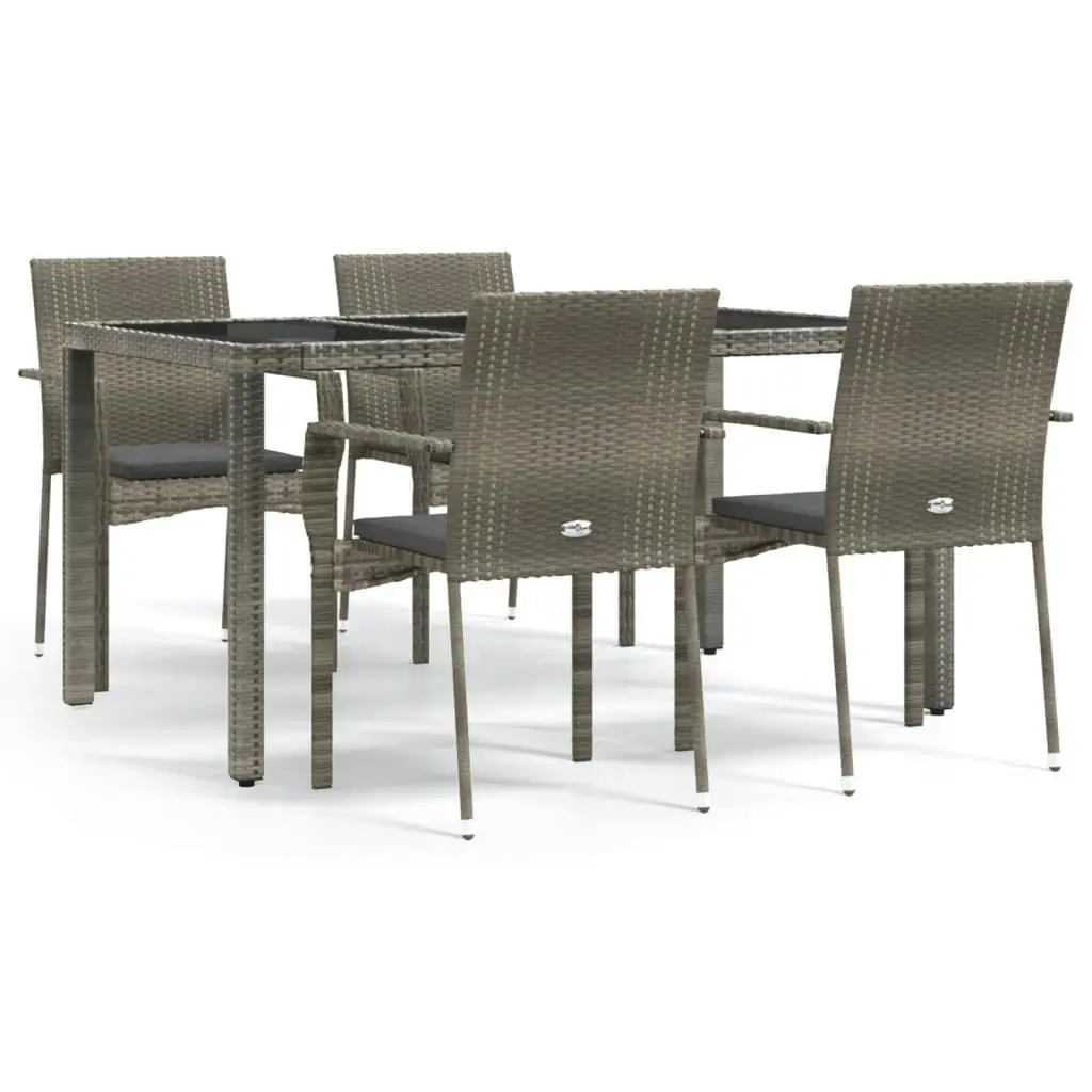 5 Piece Garden Dining Set with Cushions Grey Poly Rattan 3184983