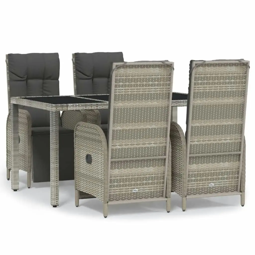 5 Piece Garden Dining Set with Cushions Grey Poly Rattan 3185031