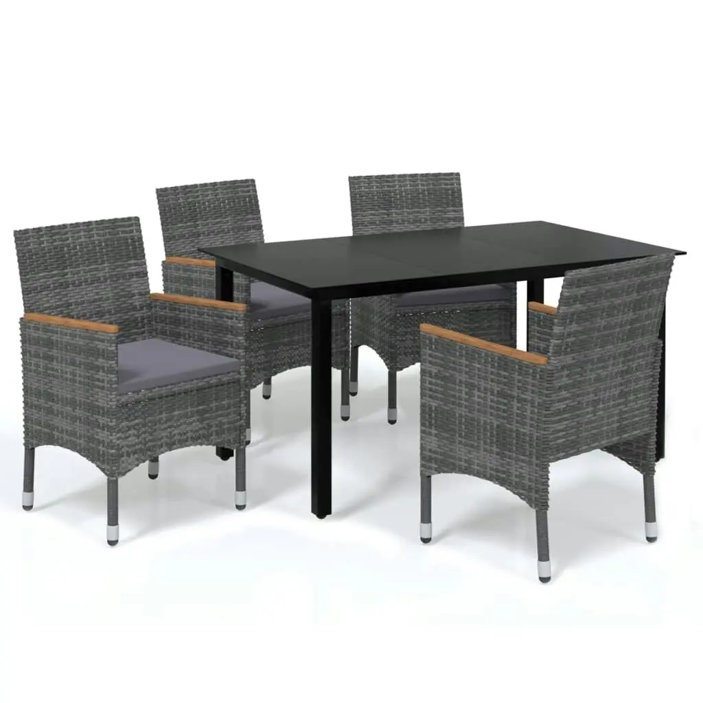 5 Piece Garden Dining Set with Cushions Poly Rattan Grey 3095005