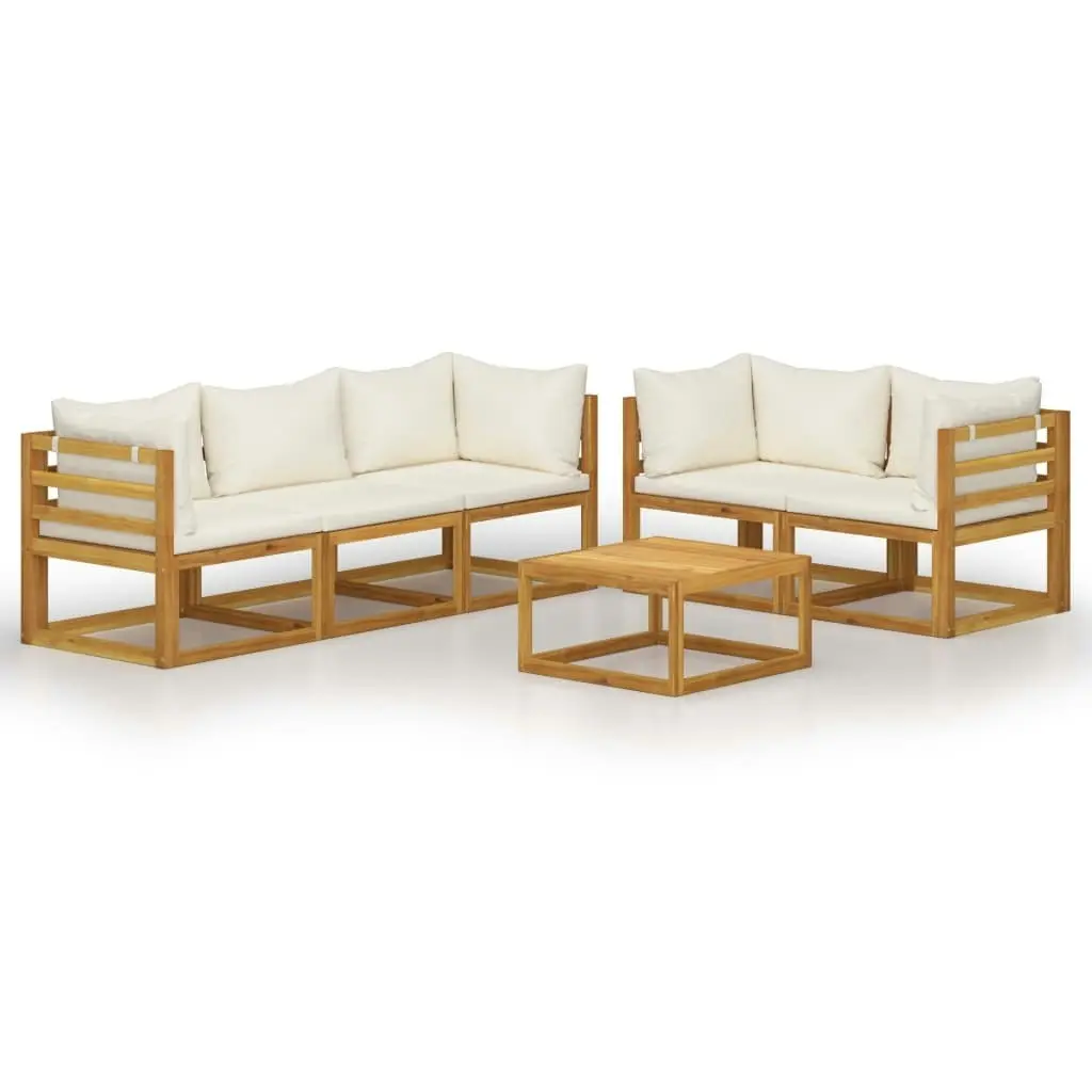 6 Piece Garden Lounge Set with Cushion Cream Solid Acacia Wood 3057641