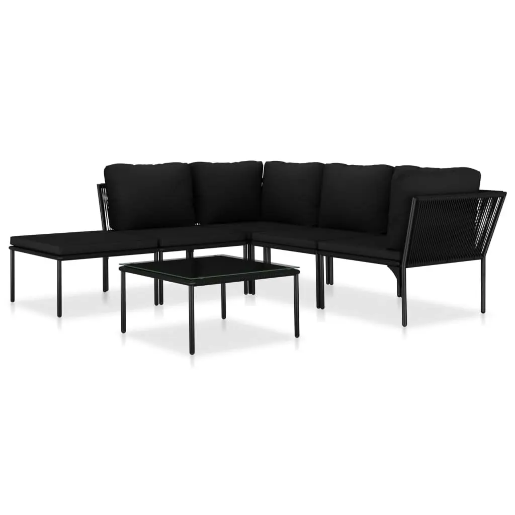 6 Piece Garden Lounge Set with Cushions Black PVC 48589