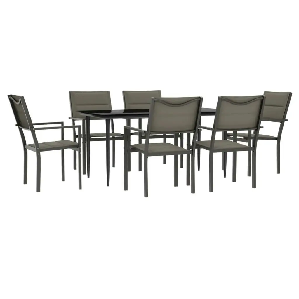 7 Piece Garden Dining Set Black Steel and Textilene 3200739