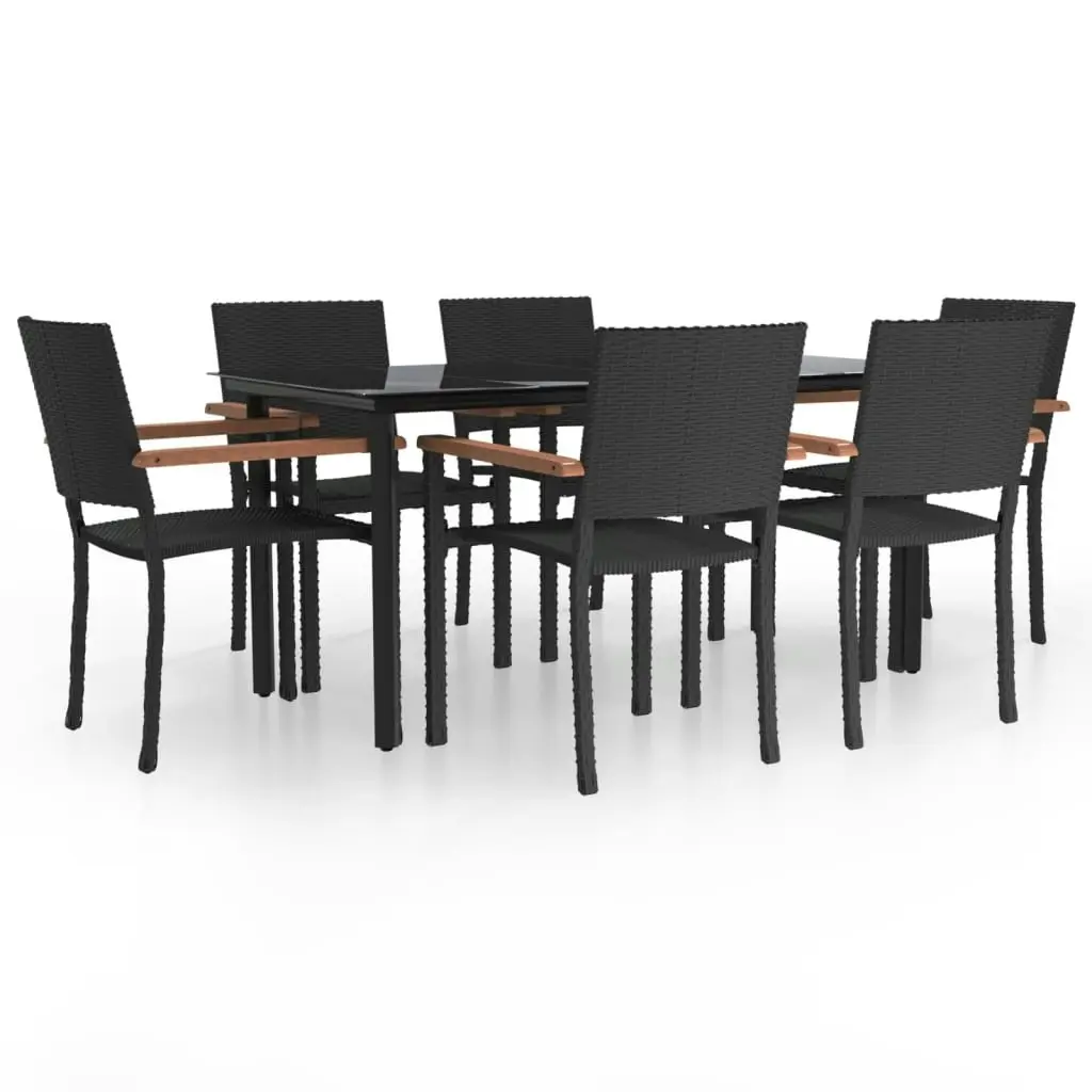 7 Piece Garden Dining Set Black Poly Rattan 3156681