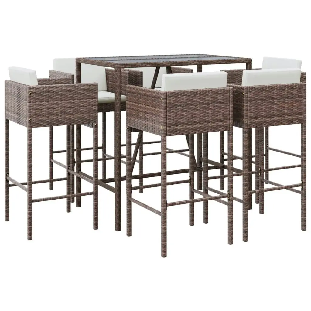 7 Piece Garden Bar Set with Cushions Brown Poly Rattan 3200656