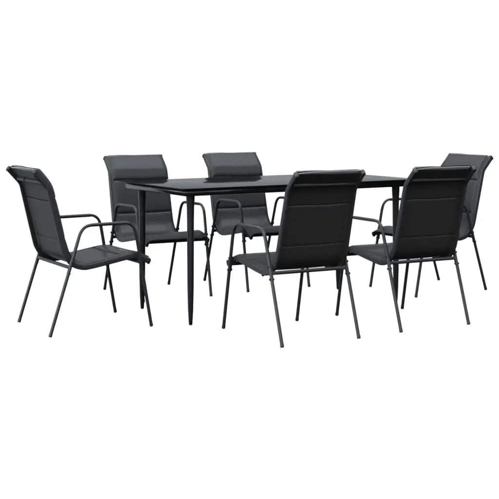 7 Piece Garden Dining Set Black Steel and Textilene 3200707